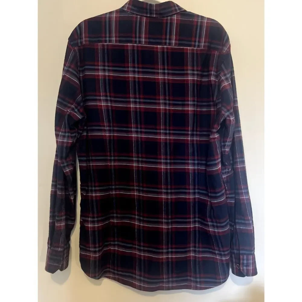 Barbour Plaid Lane Button Up Shirt Slim Fit Men's Size Large Navy Red